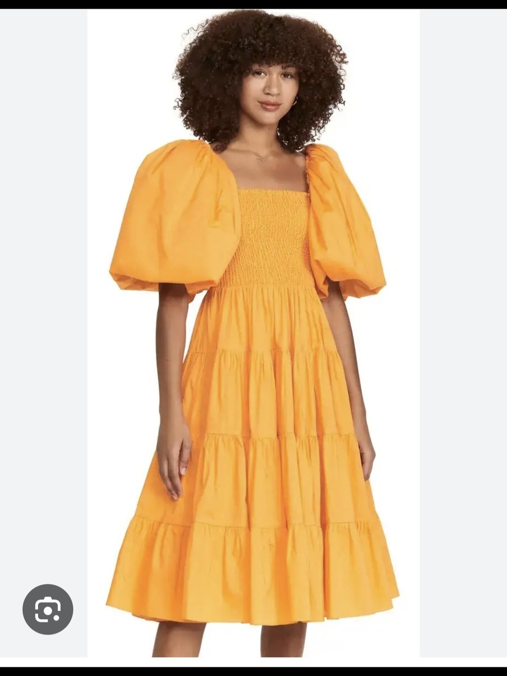 Aje Bright Orange Puff-Sleeve Tiered Midi Dress
